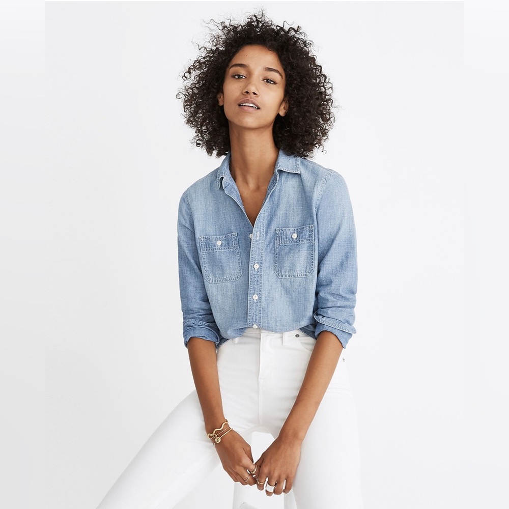 Madewell Chambray Classic Ex-Boyfriend Shirt in Mazzy Wash Size XXS